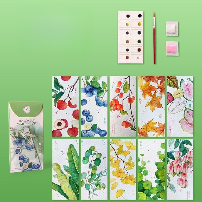 10 Sheets Watercolor Workbook Bookmarks with Free Paint Set Say Goodbye to Anxiety Awaken Your Artistic Talent - soufeelau
