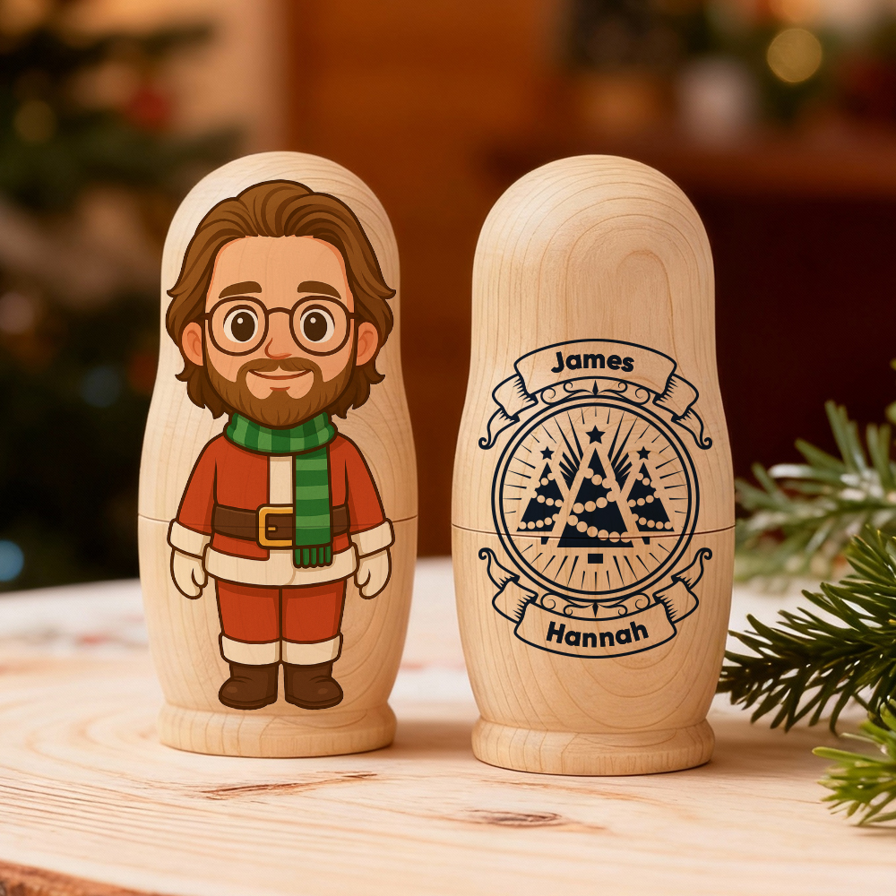 Personalized Portrait Nesting Doll with Text Custom Photo Family Portrait Cartoon Style Gift Photo Christmas Gift - soufeelau