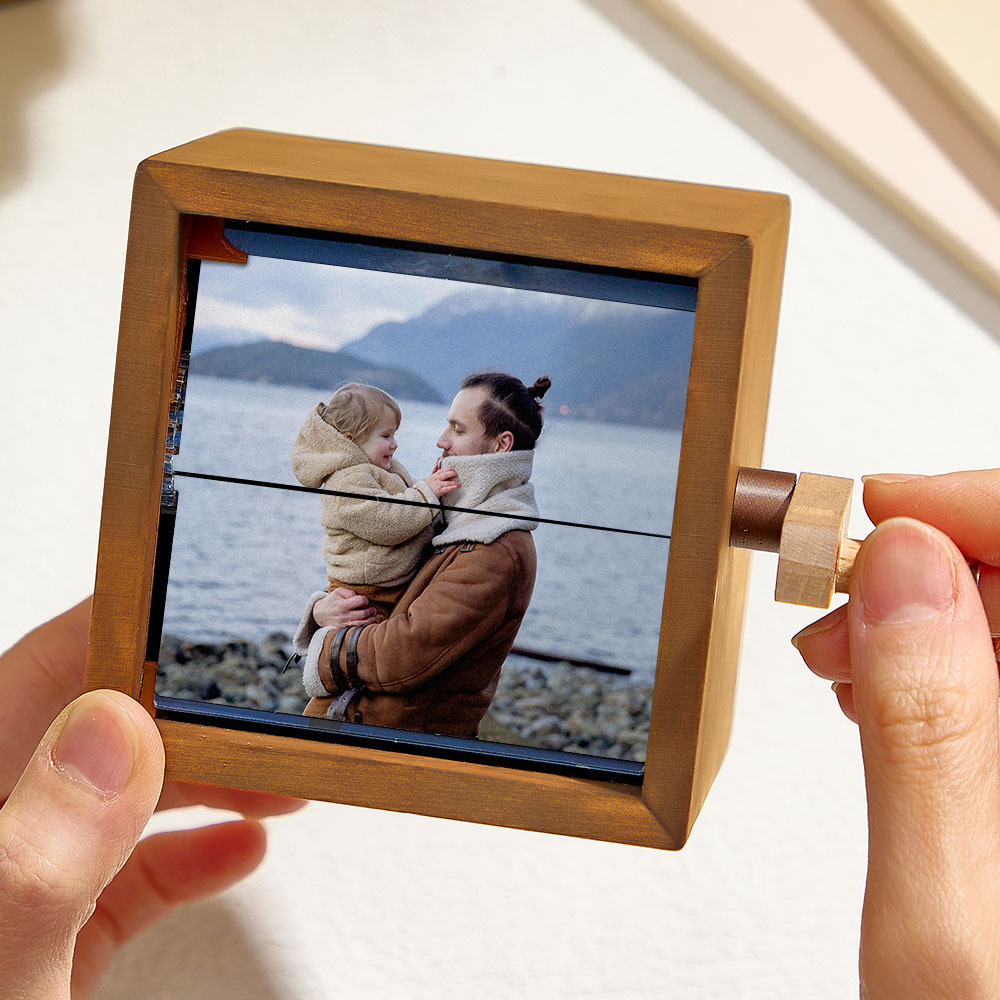 Custom To My Dad Photo Flipbook Frame Animation Machine Mechanical Hand-cranked Flipbook Box Photo Cube Frame Father's Day Gifts - soufeelau