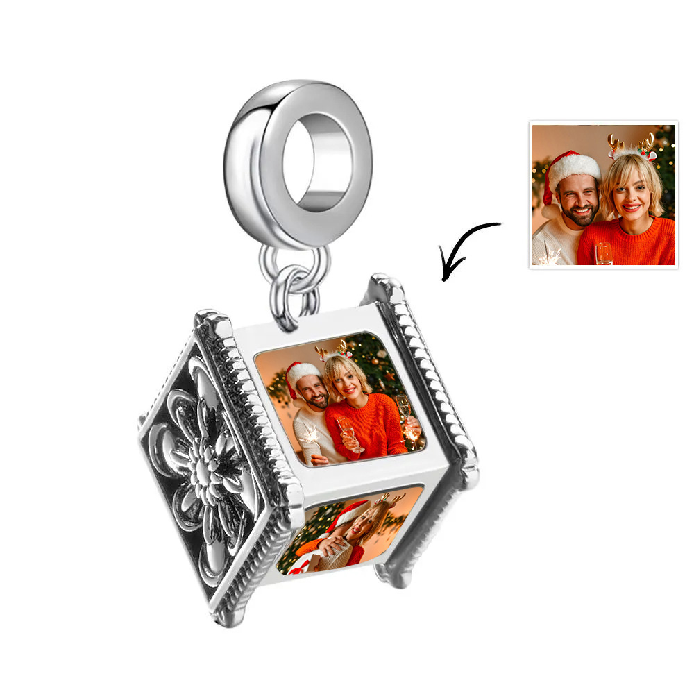 Photo Charm Bead That Hold 4 Picture Customized Four Sides Picture Bead Fit Snake Chain Bracelet Ideal Gifts Ever for Christmas - soufeelau