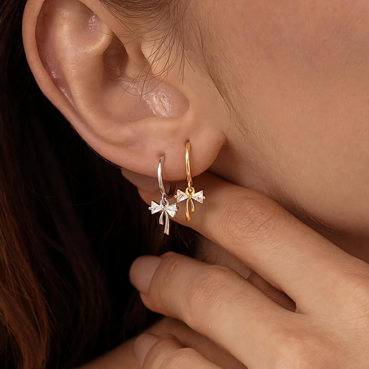 Ribbon Bow Huggie Earrings Bow Dangle Earrings for Women Birthday Gifts Christmas Gifts for Her - soufeelau