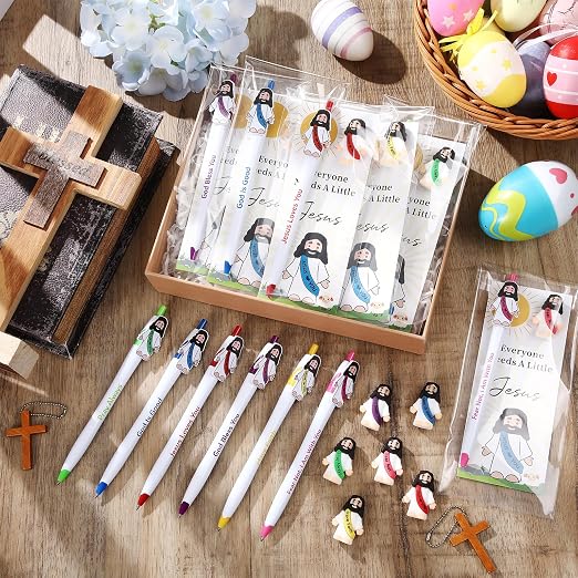Back to School 6-Color Set Christian Jesus Ballpoint Pens – Jesus Character Pens for Kids, Personalized Faith-Inspired School Supplies, Sunday School & Classroom Gifts - soufeelau