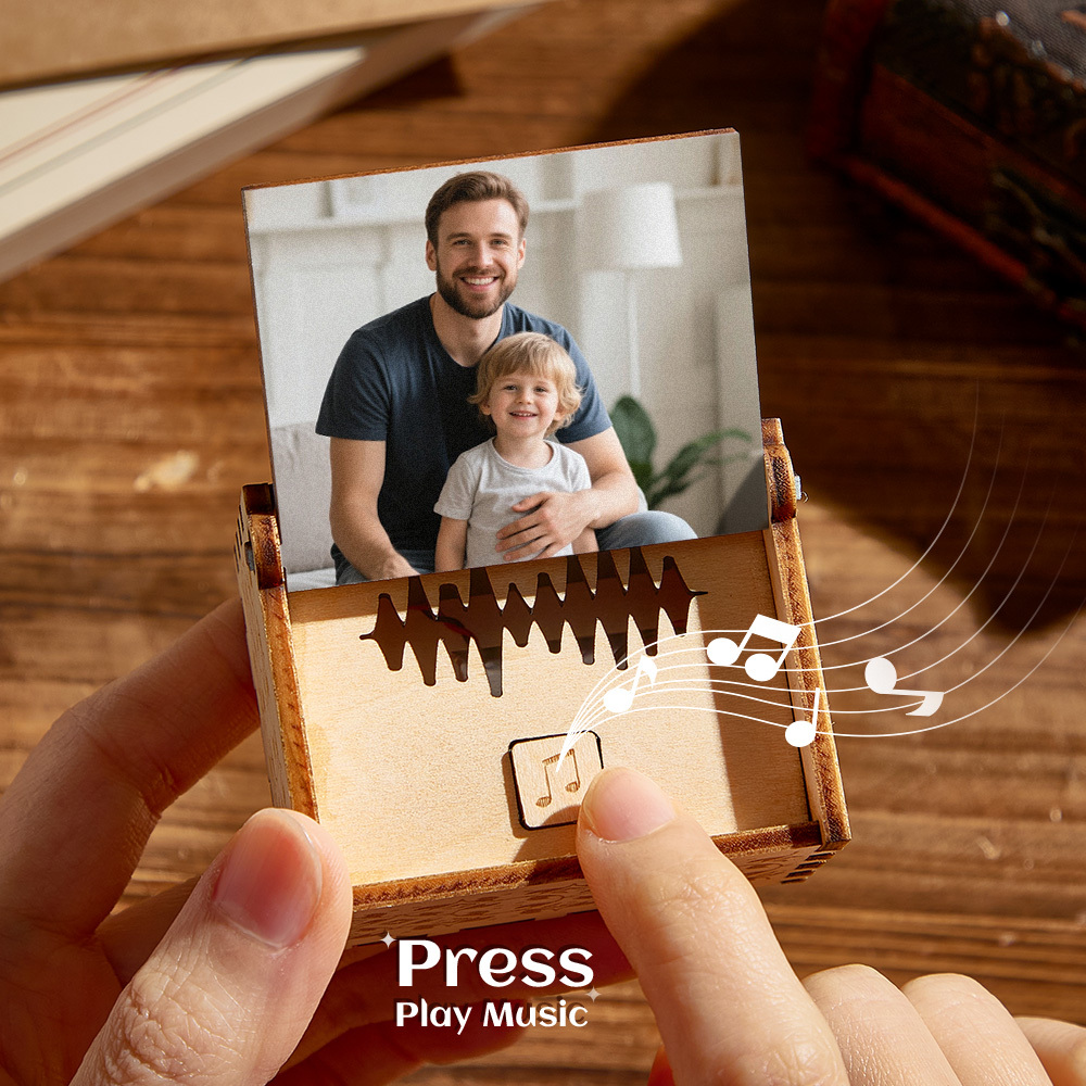 Custom Digital Music Box Any song Tune or Voice Personalized Wooden Photo Music Box with Text Father's Day Gift - soufeelau