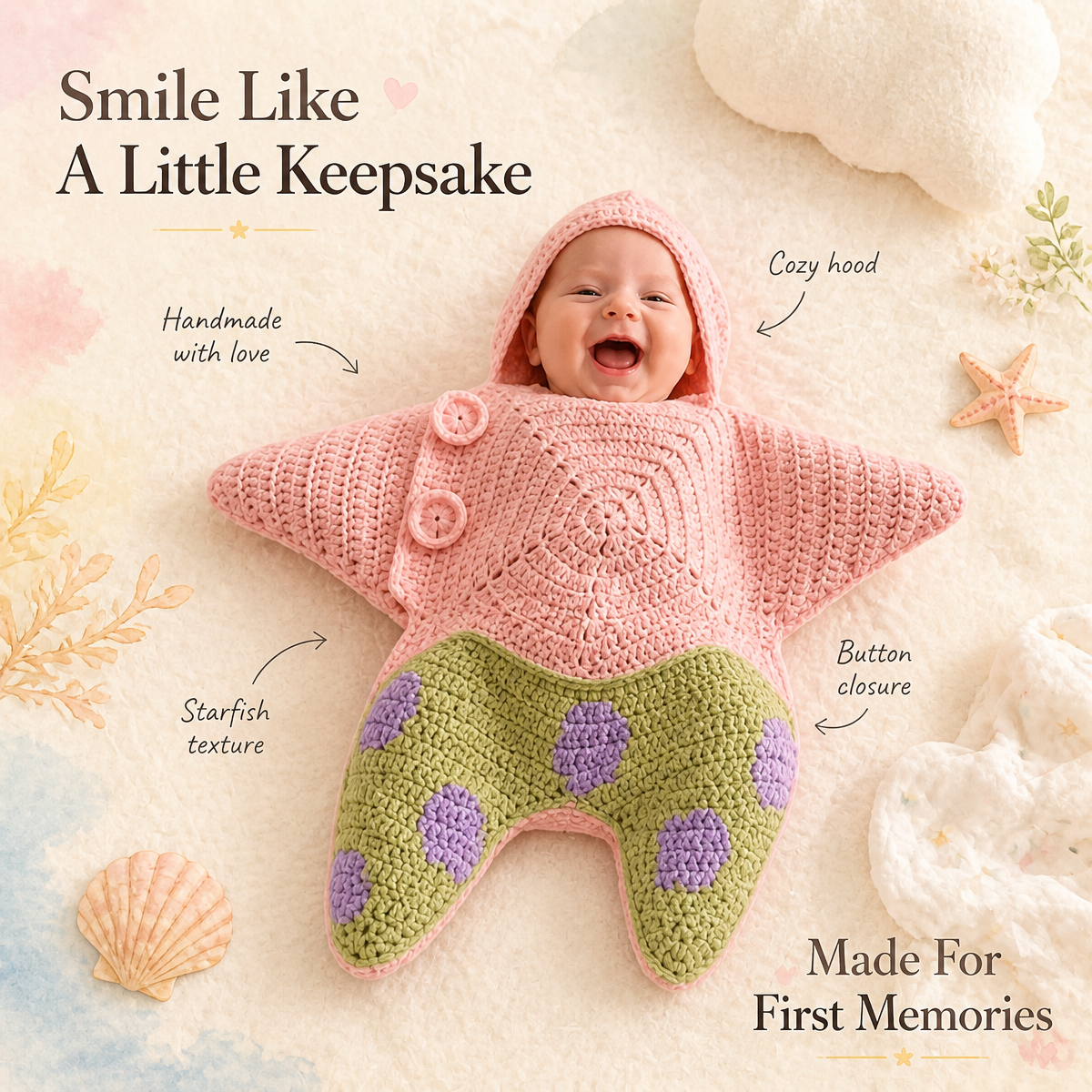 DIY Crochet Baby Starfish Sleep Sack Kit | Handmade Newborn Star Cocoon Knitting & Crochet Material Set - soufeelau