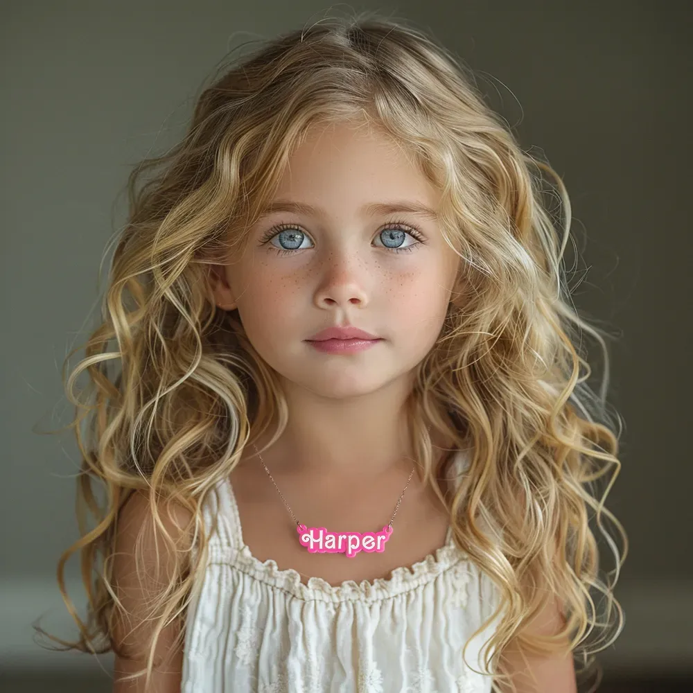 Personalized Pink and White Barbi Doll Acrylic Necklace with Name Christmas Birthday Valentine's Day Gift for Her