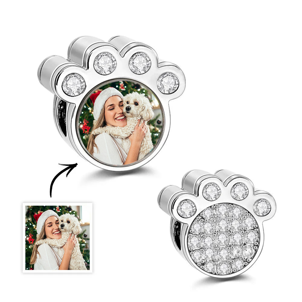 Personalised Paw Photo Charm of Bracelet Custom Picture Charm Cute Pet Photo Bead Fits Bracelet Necklace Anniversary Gift for Christmas - soufeelau