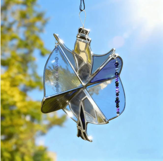 Handmade Stained Glass Spinner with Beaded Details Window Hanging Suncatcher Ornament for Home and Garden Decoration - soufeelau