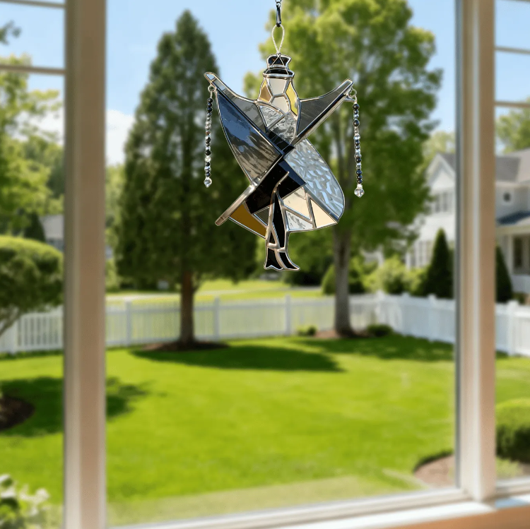 Handmade Stained Glass Spinner with Beaded Details Window Hanging Suncatcher Ornament for Home and Garden Decoration - soufeelau
