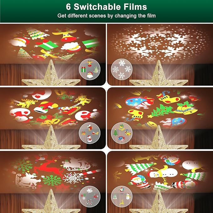 Christmas Tree Topper Star Lighted With 6 Projection Modes Christmas Star Tree Topper With Led Rotating Lights Gold Tree Topper 3d Glitter Dynamic Projection For Xmas Party Holiday Decorations - soufeelau