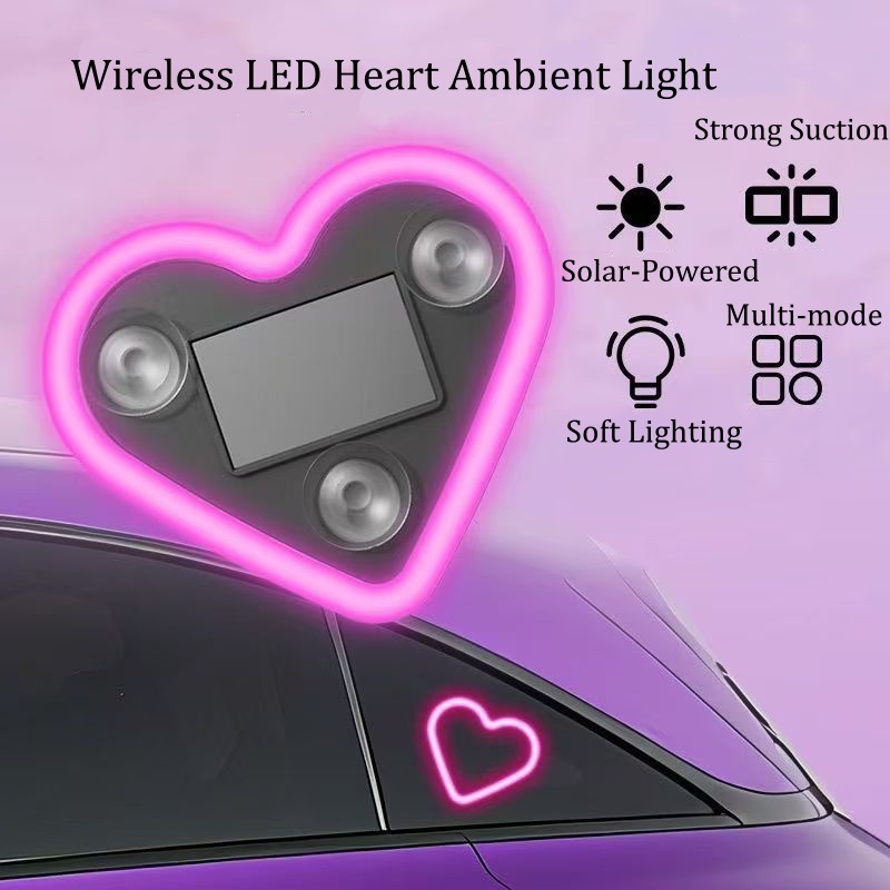 Solar-Powered Heart Car Light LED Decorative Window Lamp  Auto Exterior Solar Energy Mood Light - soufeelau