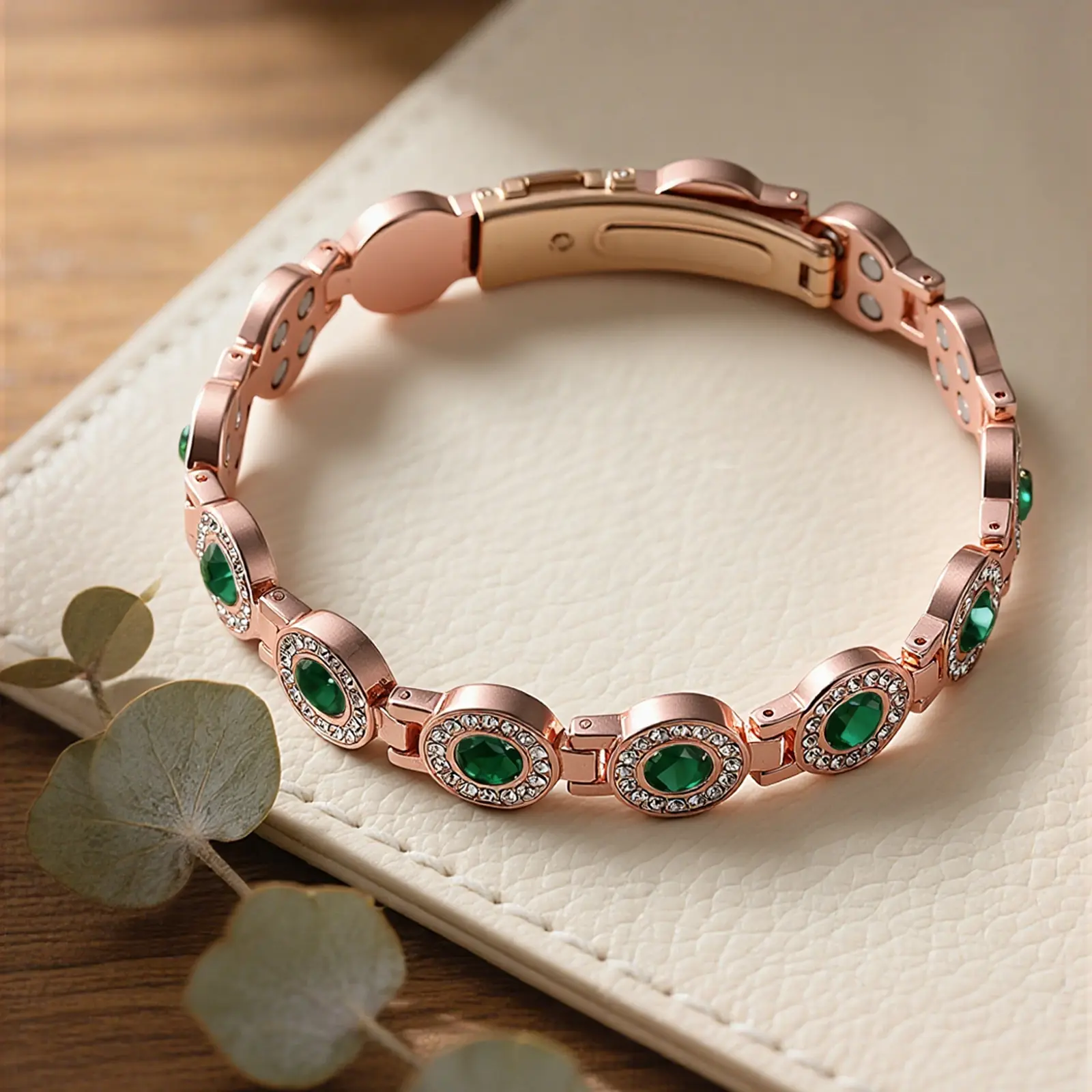 4X Strength Magnetic Copper Bracelet for Women-Updated 3800 Gauss Magnets-Adjustable Length with Secure Clasp-Premium Multi-Facet Crystal Inlays - soufeelau