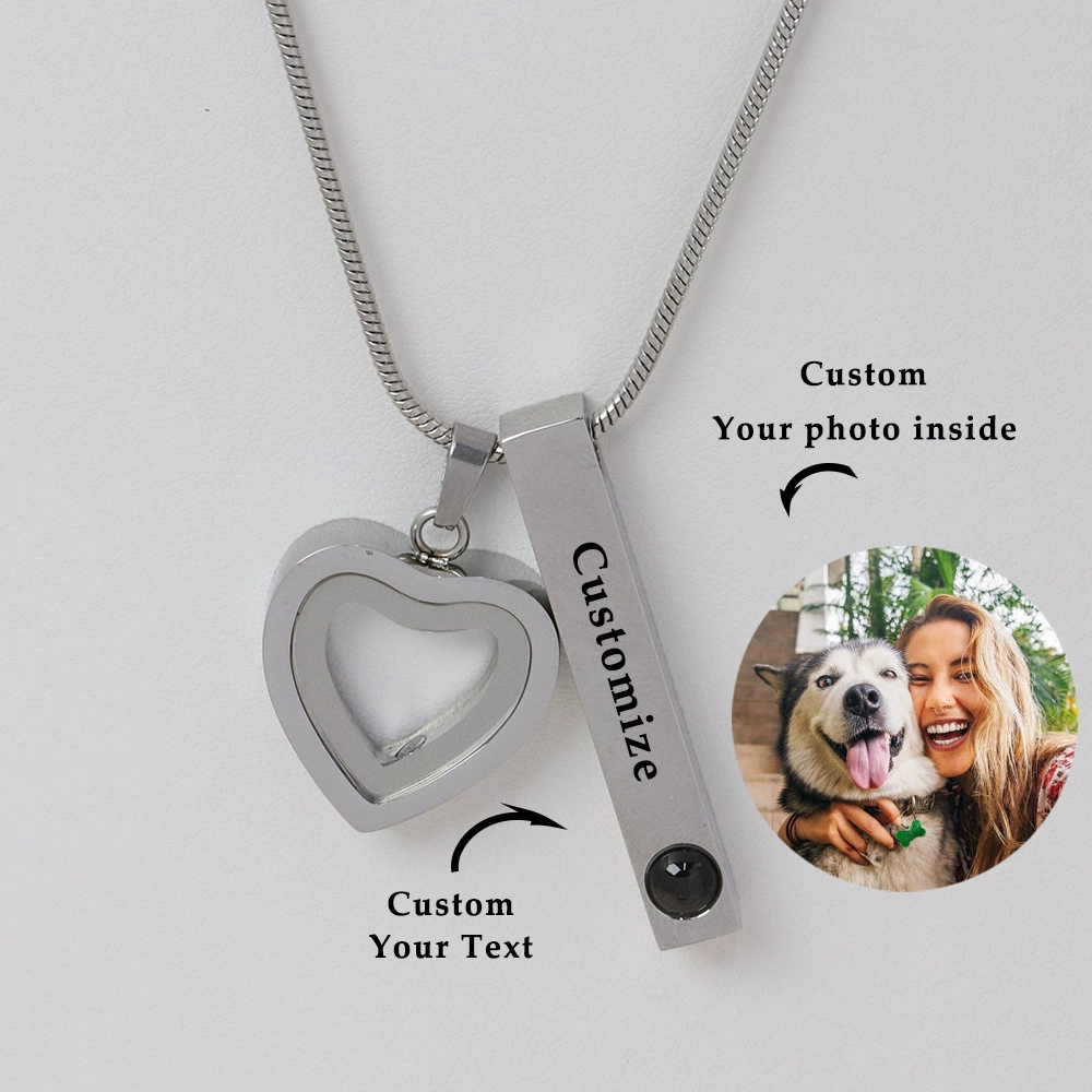 Pet Ashes Projection Necklace Spotify Code Necklace Glass Pendant Heart-Shaped Urn Necklace Custom Photo Stainless Steel Necklace For Pet Lover - soufeelau