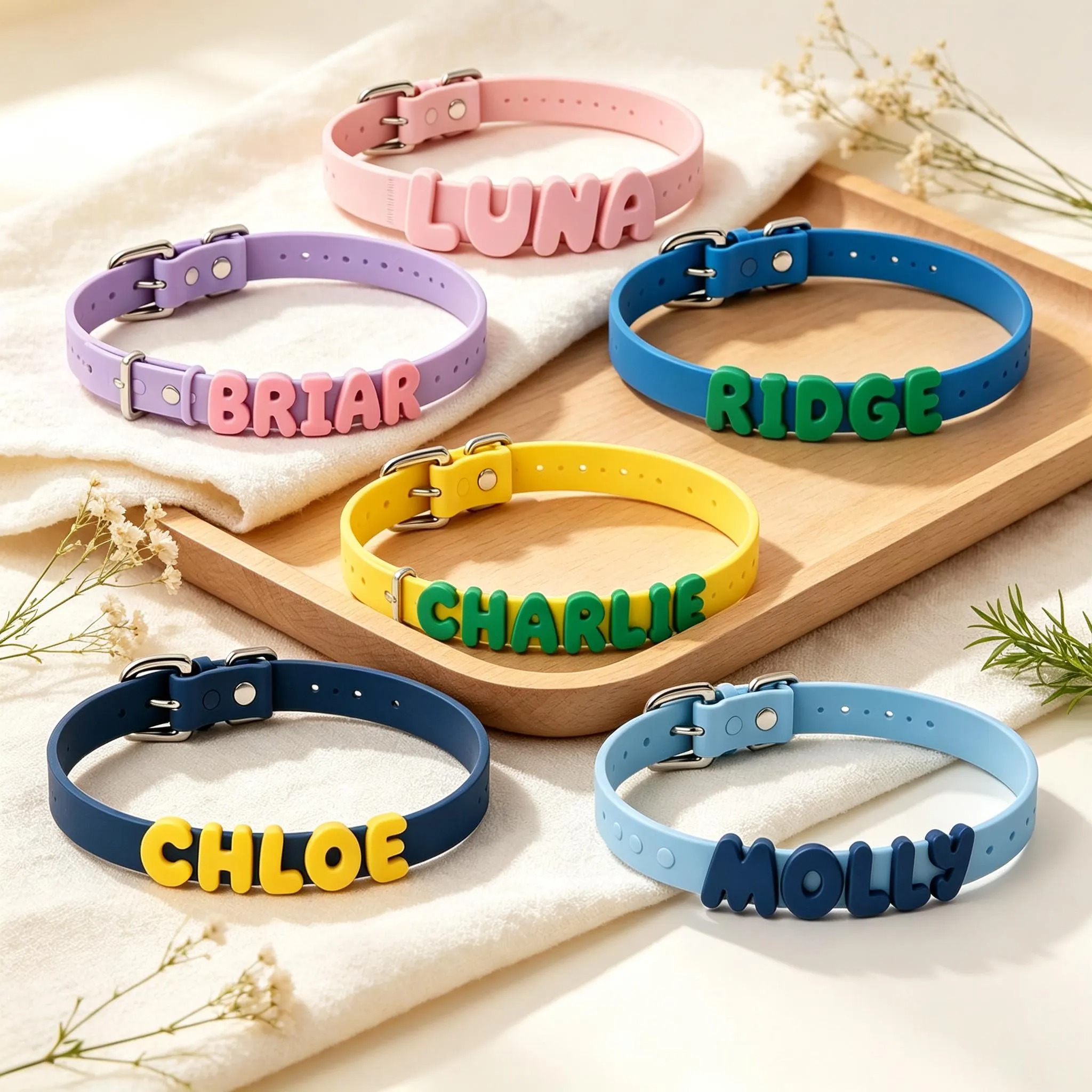 Personalized Waterproof Silicone Pet Collar Replaceable Letter Charms Pet Collar & Leash Set Easy to Clean Outdoor Pet Supplies - soufeelau