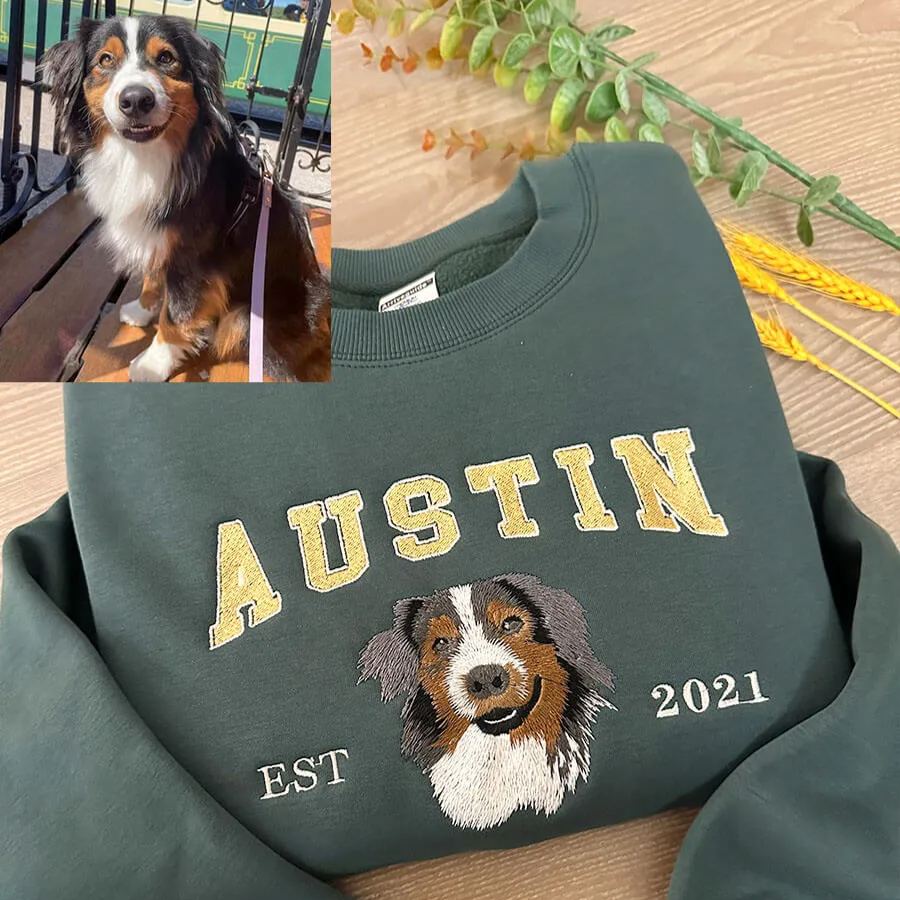 Custom Embroidered Sweatshirt Pet Portrait Sweatshirt Photo Hoodie Gifts for Pet Lovers - soufeelau