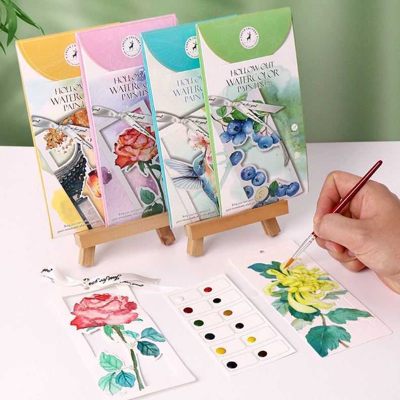 10 Sheets Watercolor Workbook Bookmarks with Free Paint Set Say Goodbye to Anxiety Awaken Your Artistic Talent - soufeelau