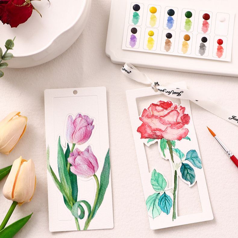 10 Sheets Watercolor Workbook Bookmarks with Free Paint Set Say Goodbye to Anxiety Awaken Your Artistic Talent - soufeelau