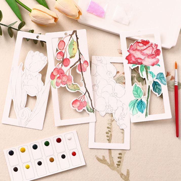 10 Sheets Watercolor Workbook Bookmarks with Free Paint Set Say Goodbye to Anxiety Awaken Your Artistic Talent - soufeelau