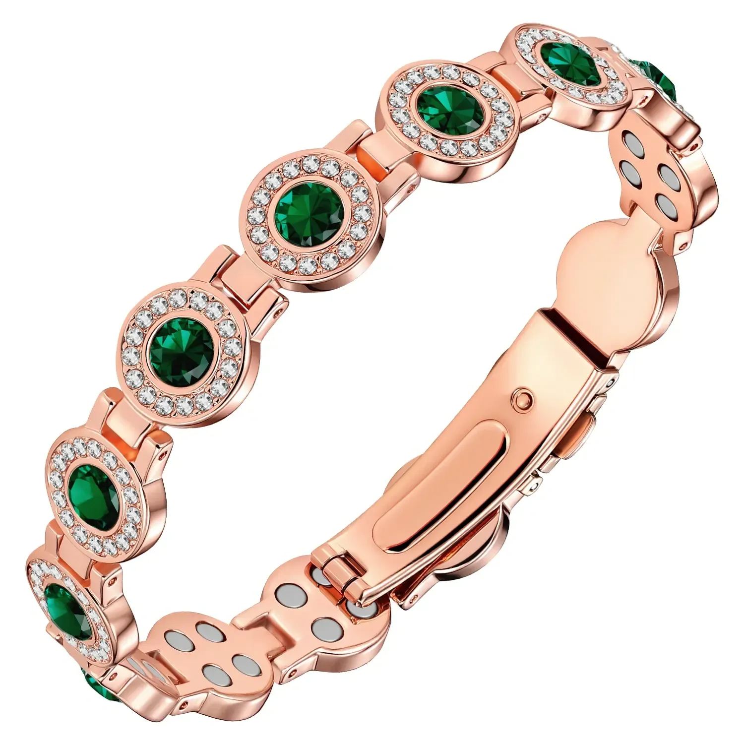 4X Strength Magnetic Copper Bracelet for Women-Updated 3800 Gauss Magnets-Adjustable Length with Secure Clasp-Premium Multi-Facet Crystal Inlays - soufeelau