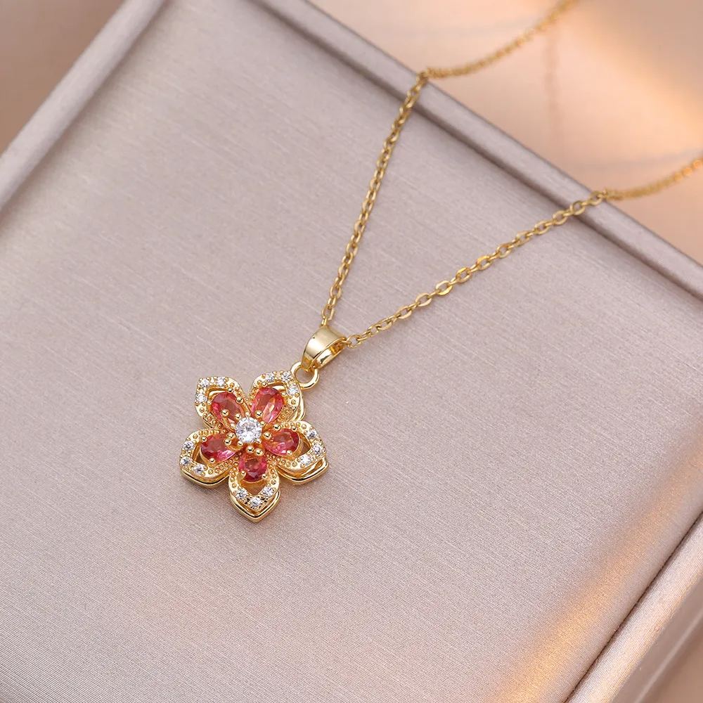 Eternal Bloom Rotating Zircon Necklace - Luxury Floral Jewelry Gift for Her - soufeelau