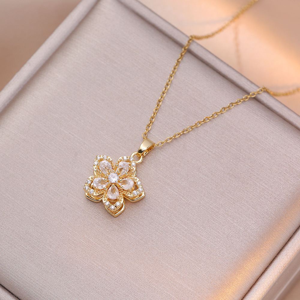 Eternal Bloom Rotating Zircon Necklace - Luxury Floral Jewelry Gift for Her - soufeelau