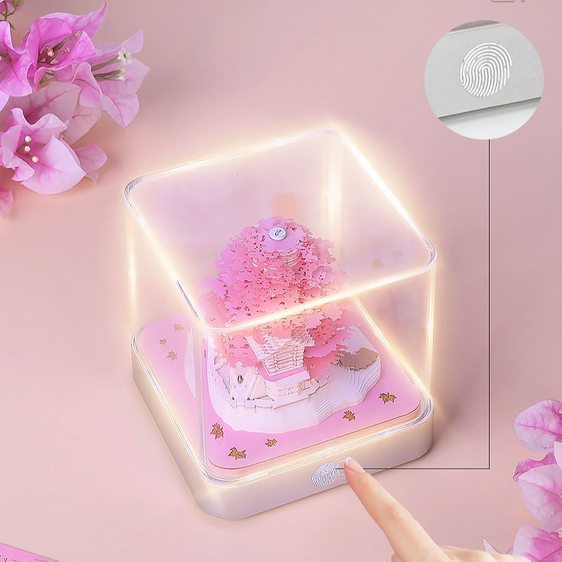 3D Calendar 2027 Memo Pad Romantic Pink Treehouse Paper Sculpture Creative Desk Decor Led Light Up DIY Art Craft Gift for Her - soufeelau