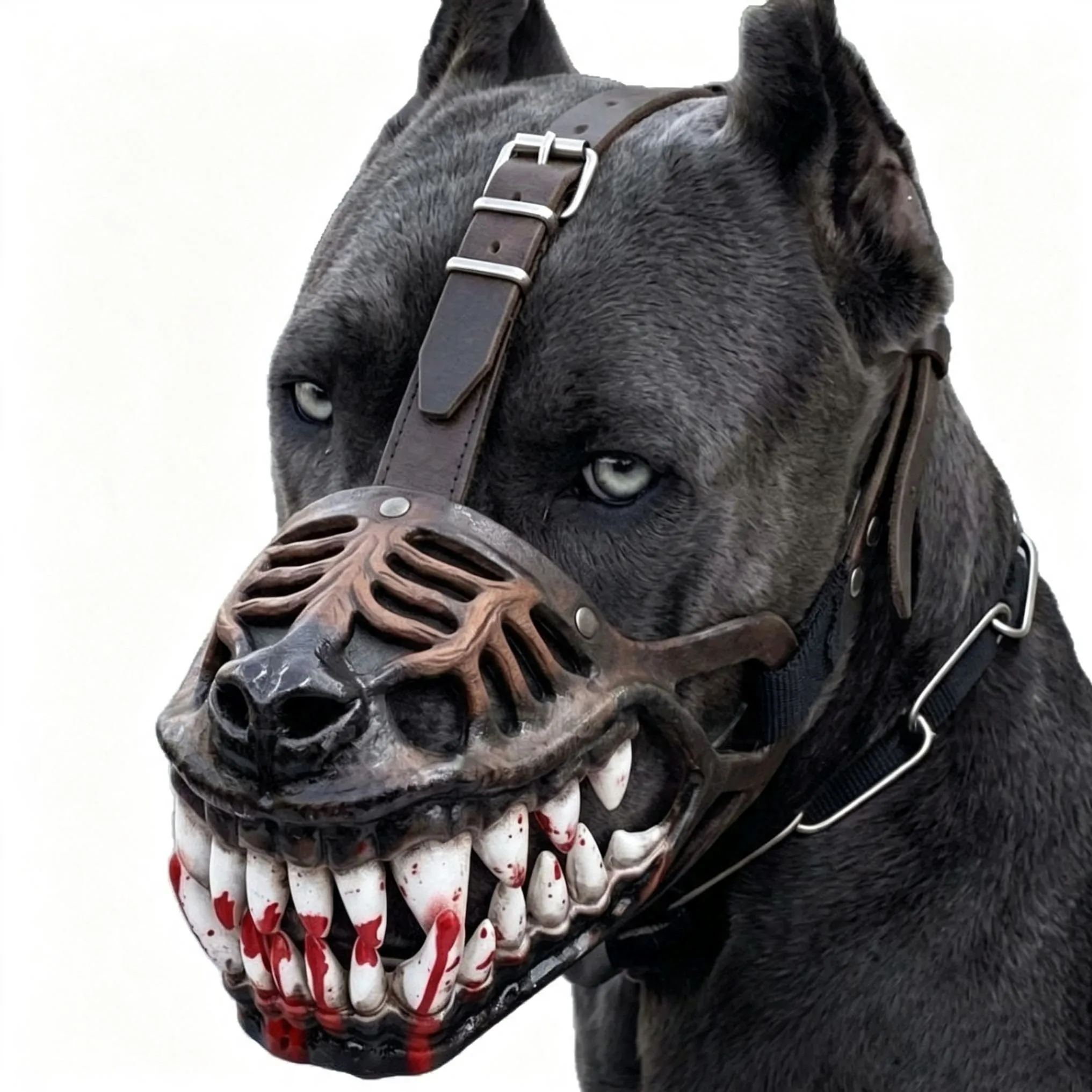 Hellhound Monster Dog Muzzle with Bloody Teeth Scary Werewolf Dog Muzzle for Halloween Costume Adjustable Anti-Bite Basket Muzzle for Large Dogs - soufeelau