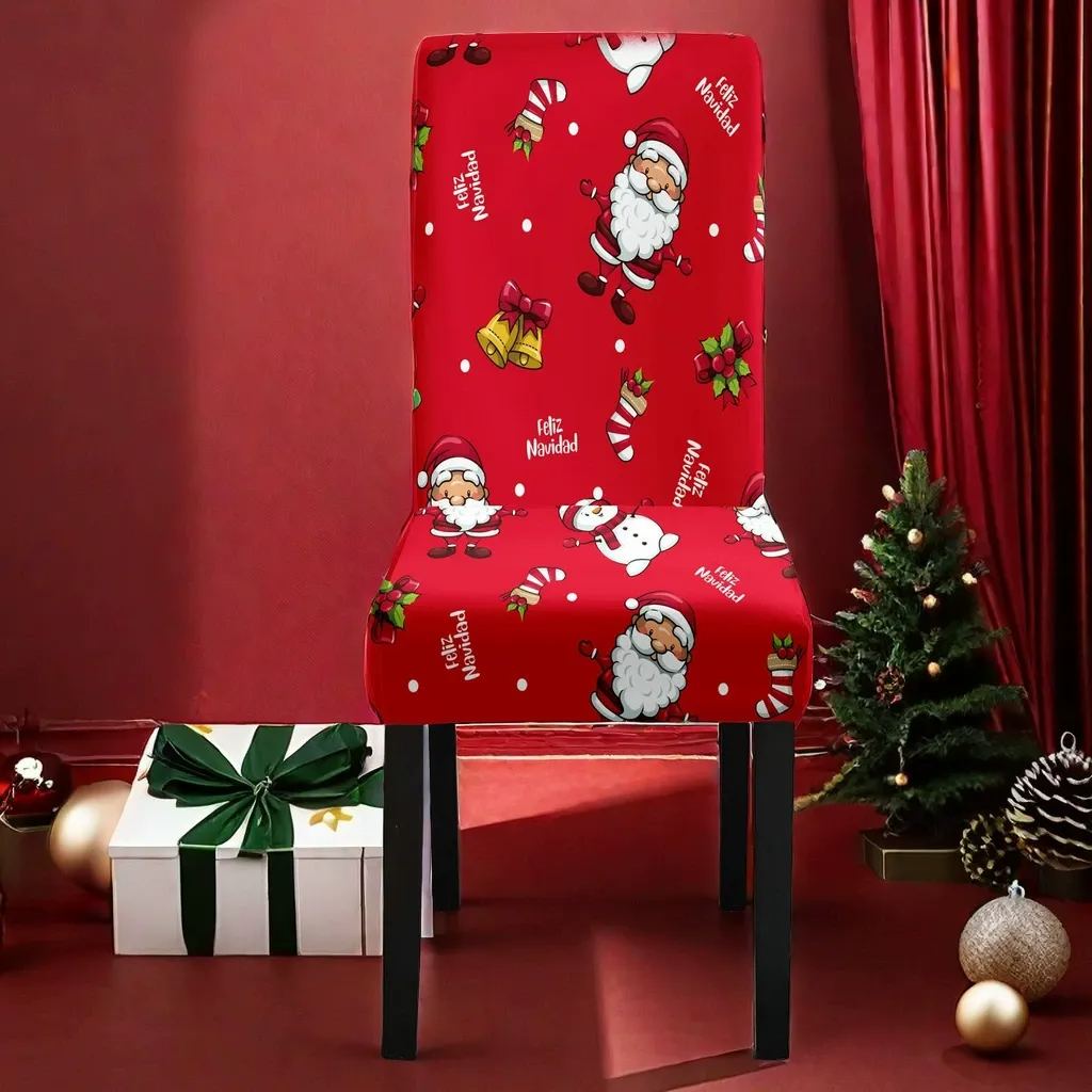 Christmas Chair Covers Stretch Printed Dining Chair Slipcovers Removable Washable Seat Protector Covers for Holiday Christmas Dining Room Home Decor - soufeelau