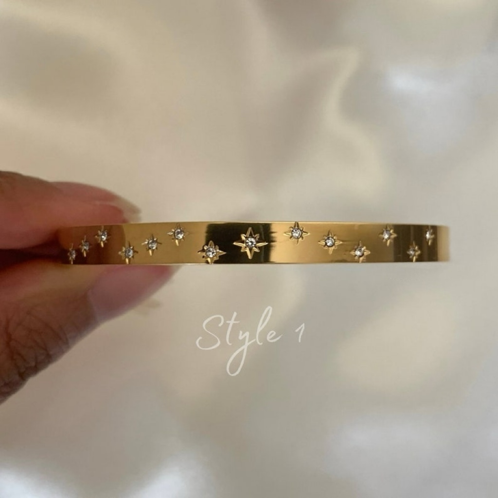 18K Gold Celestial Cuff Bracelet Set  Gold Plated Bangels Sun Stars Carved Bracelet Classic Stacking Bangles - soufeelau