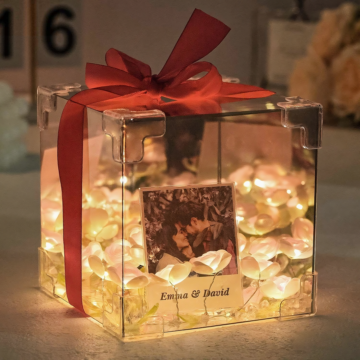 Custom Photo Rose Flower Infinity Mirror Box Infinity Mirror Flower with Your Picture and Text DIY Kit - soufeelau