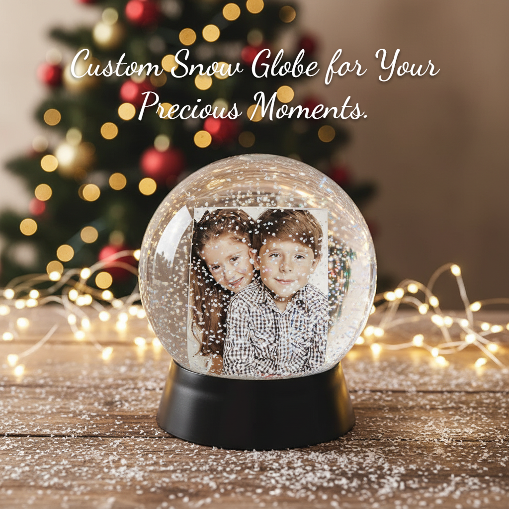 Personalized Photo Photo Snow Globe with Black Base Snow Globe Family Christmas Keepsake - soufeelau