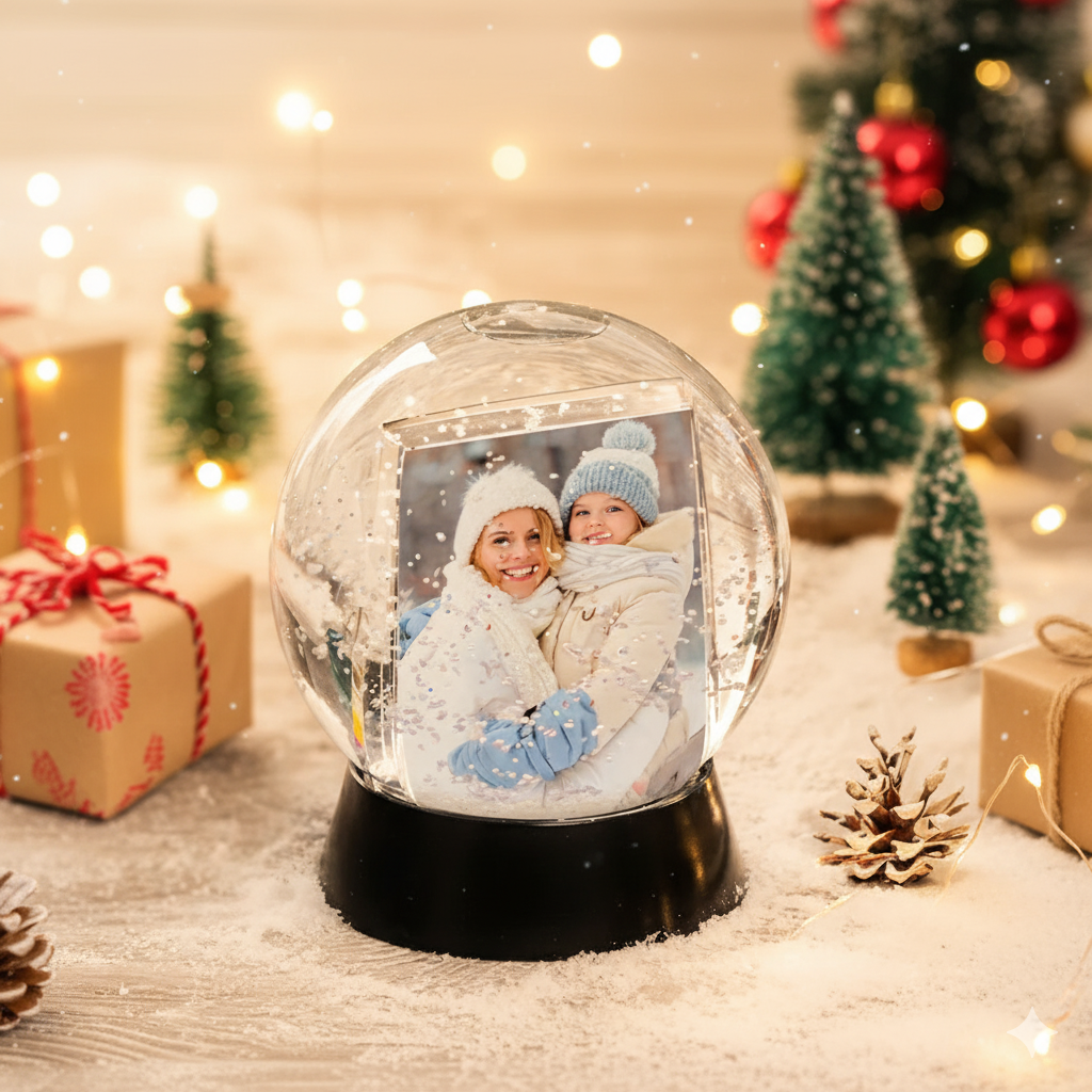Personalized Photo Photo Snow Globe with Black Base Snow Globe Family Christmas Keepsake - soufeelau
