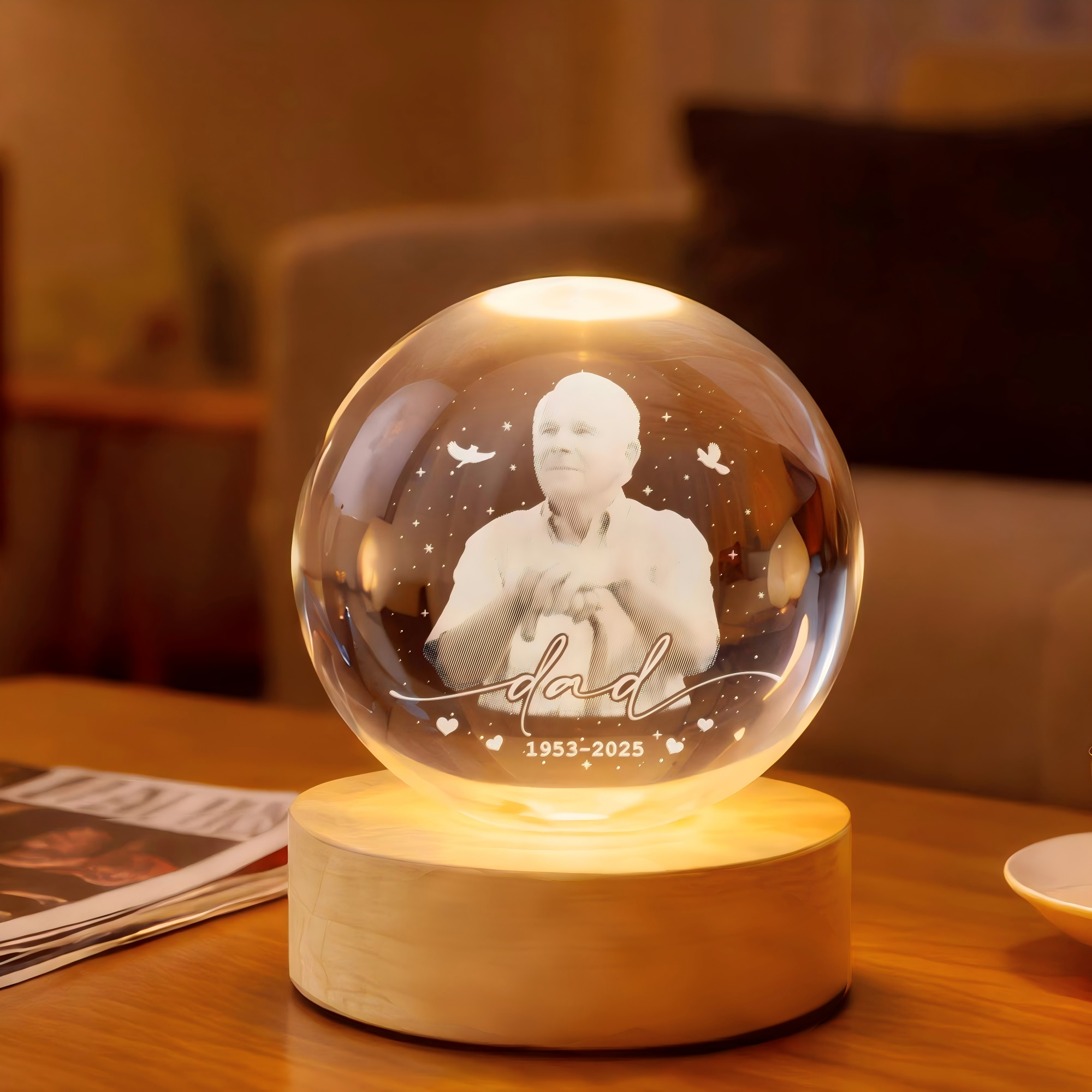 Custom Photo Memorial Night Light Dad Loss Crystal Ball Light Remembrance Gift for Dad Sympathy Gift - soufeelau