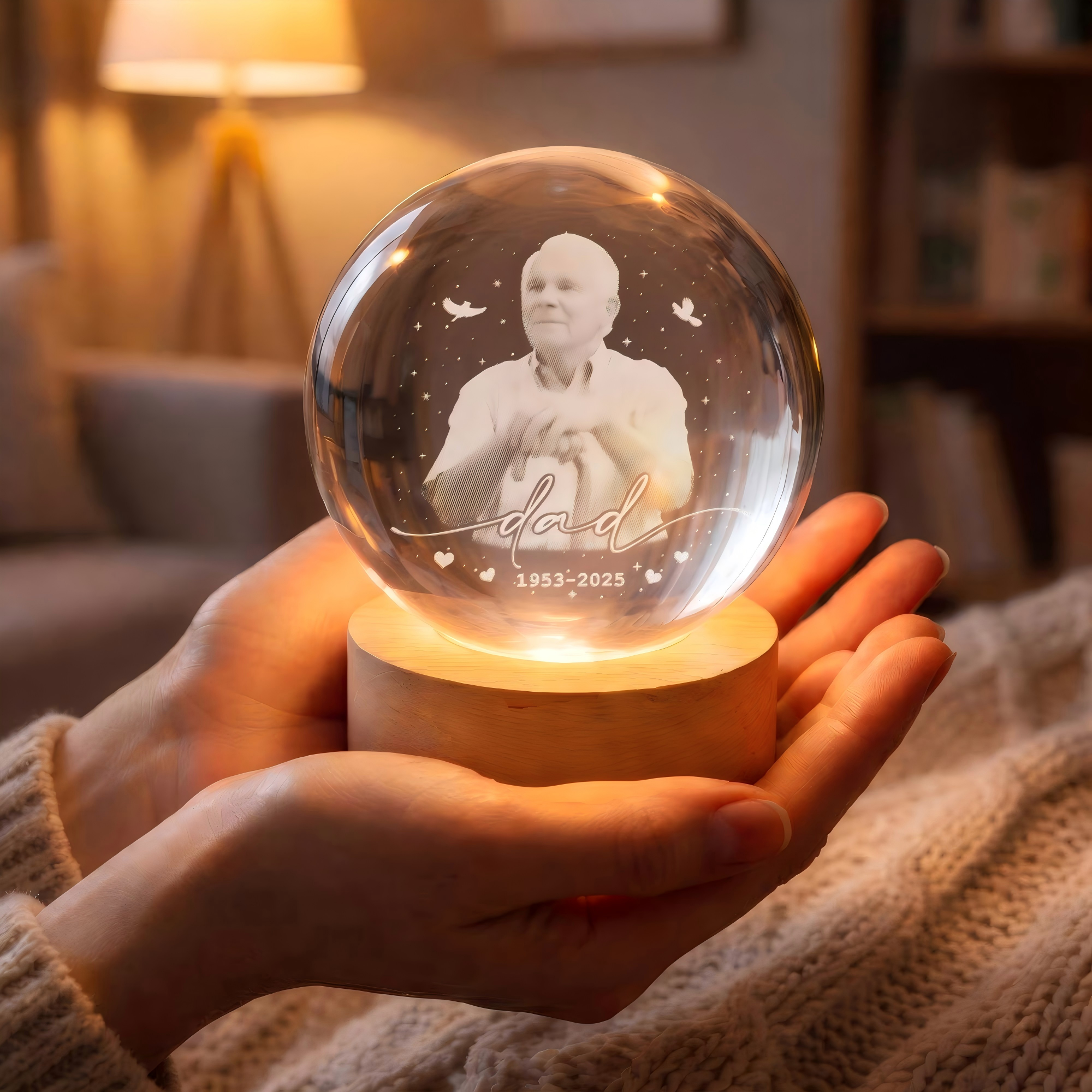 Custom Photo Memorial Night Light Dad Loss Crystal Ball Light Remembrance Gift for Dad Sympathy Gift - soufeelau