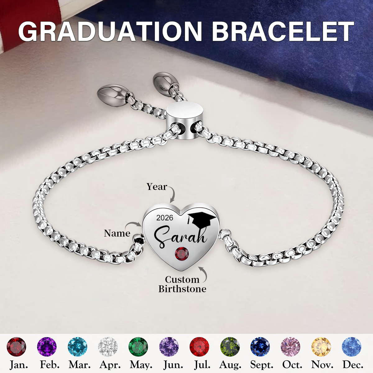 Personalized Graduation Birthstone Bracelet Gift for Graduates - soufeelau