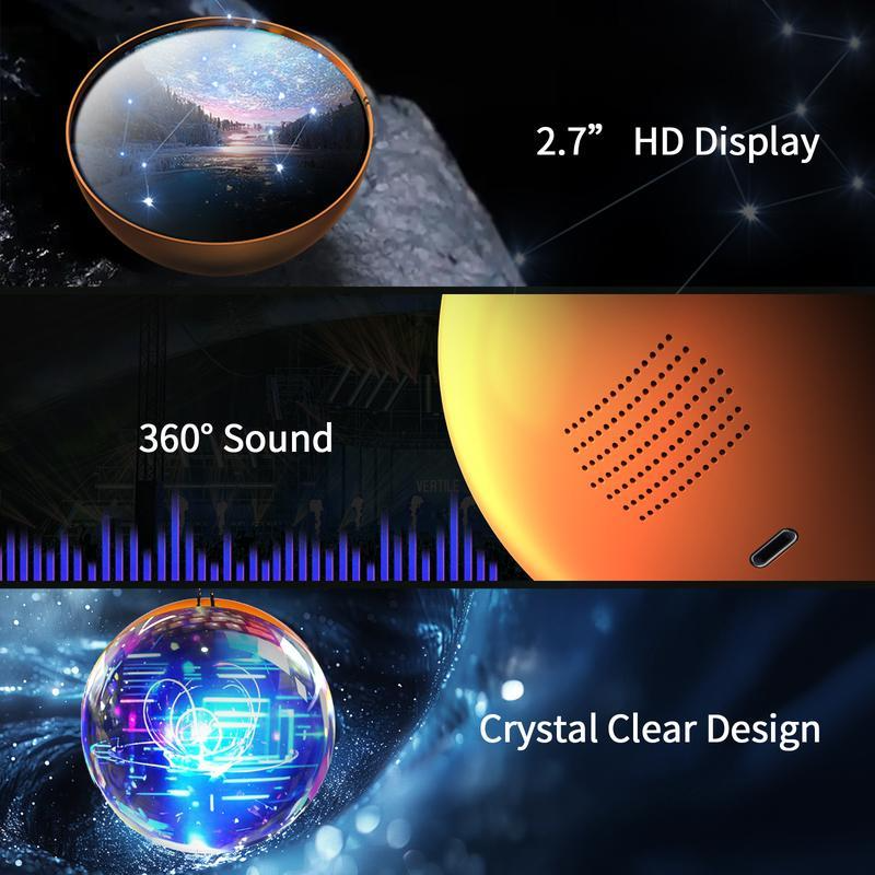 2.7inch Crystal Ball with Electronic Display DIY Video Import Possible Unique Gift for Home & Office Light-Up Sphere - soufeelau