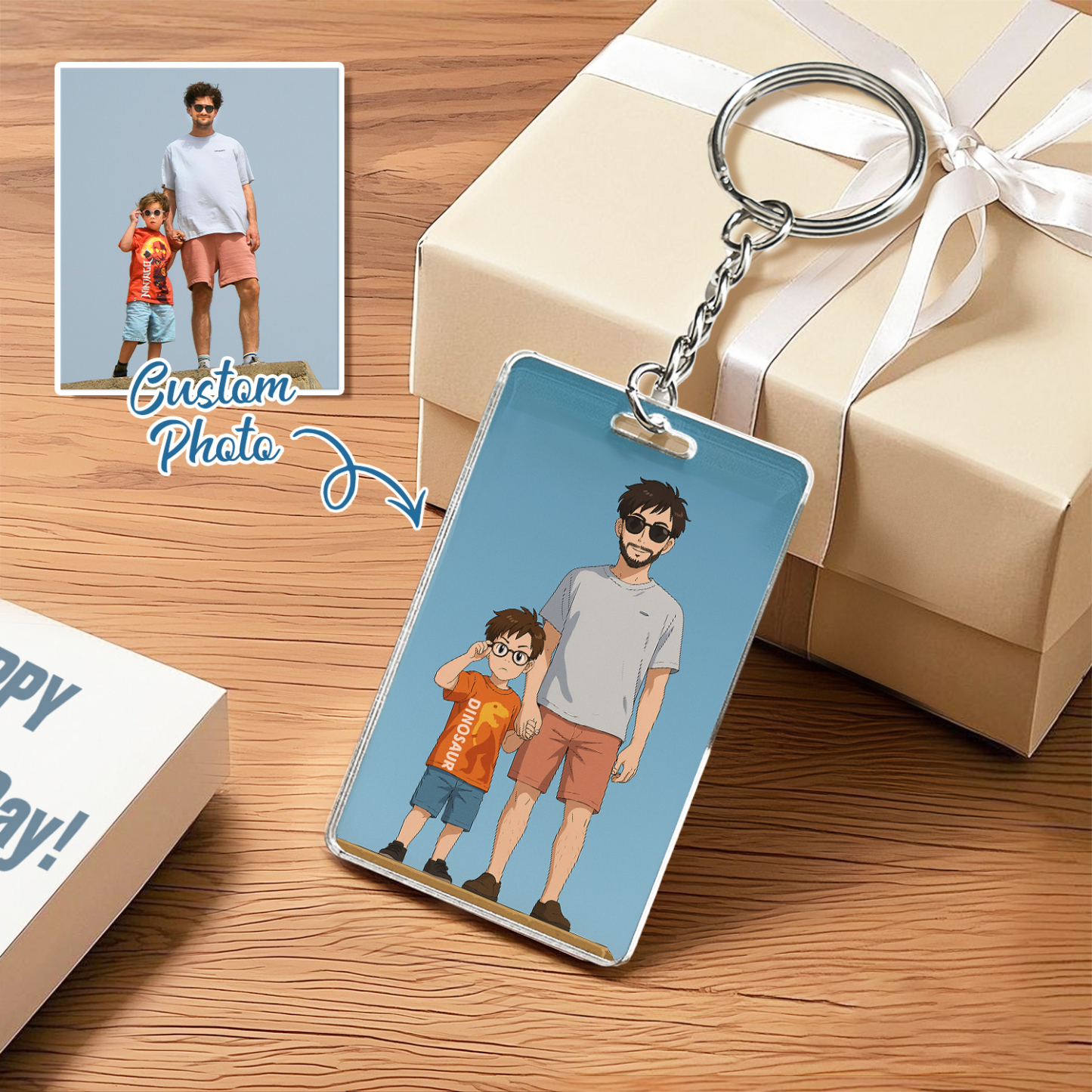 Personalized Keychain Photo Custom Anime Portrait Cartoon Style Father's Day Gift