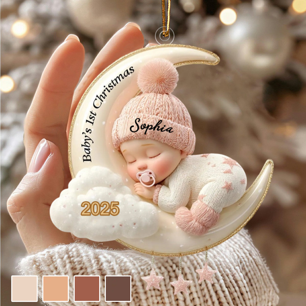 Custom Baby's First Christmas Ornament, Moon Acrylic Keepsake - soufeelau