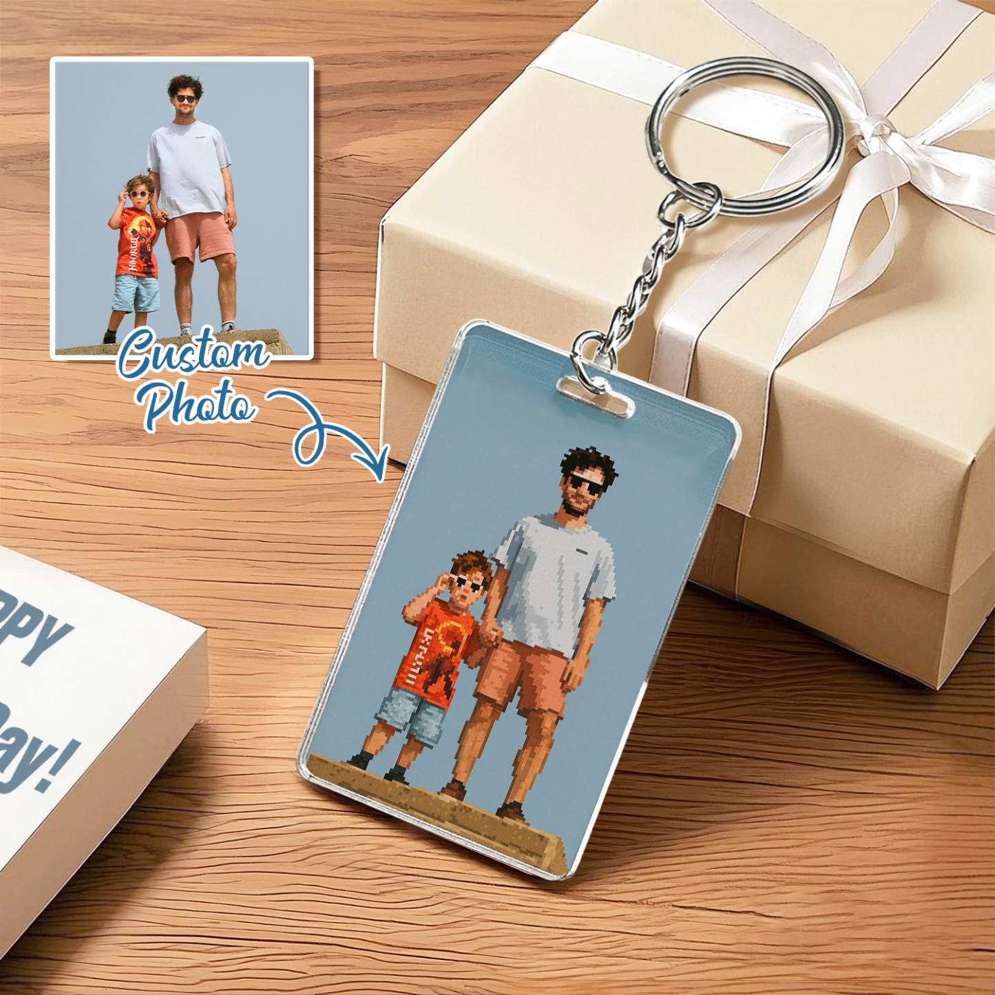 Personalized Keychain Photo Custom Anime Portrait Cartoon Style Father's Day Gift - soufeelau