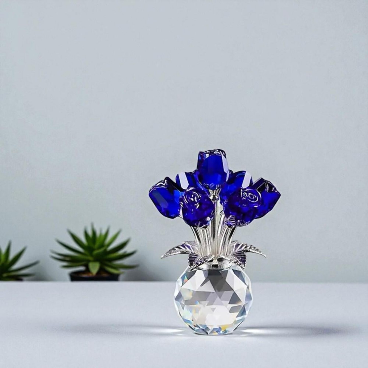 Crystal Glass Rose Bouquet Elegant Flower Ornament for Home Decor Gift for Mom and Girlfriend - soufeelau