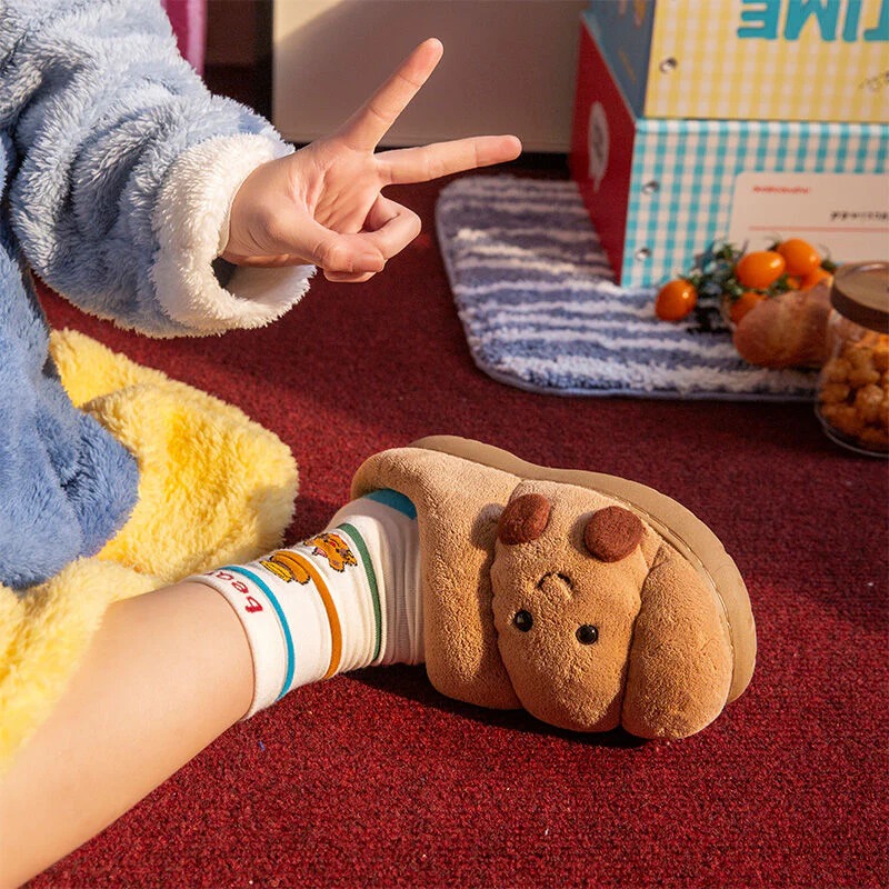 Plush Soft Croissant Slippers Comfortable and Non-Slip Indoor Home Shoes - soufeelau