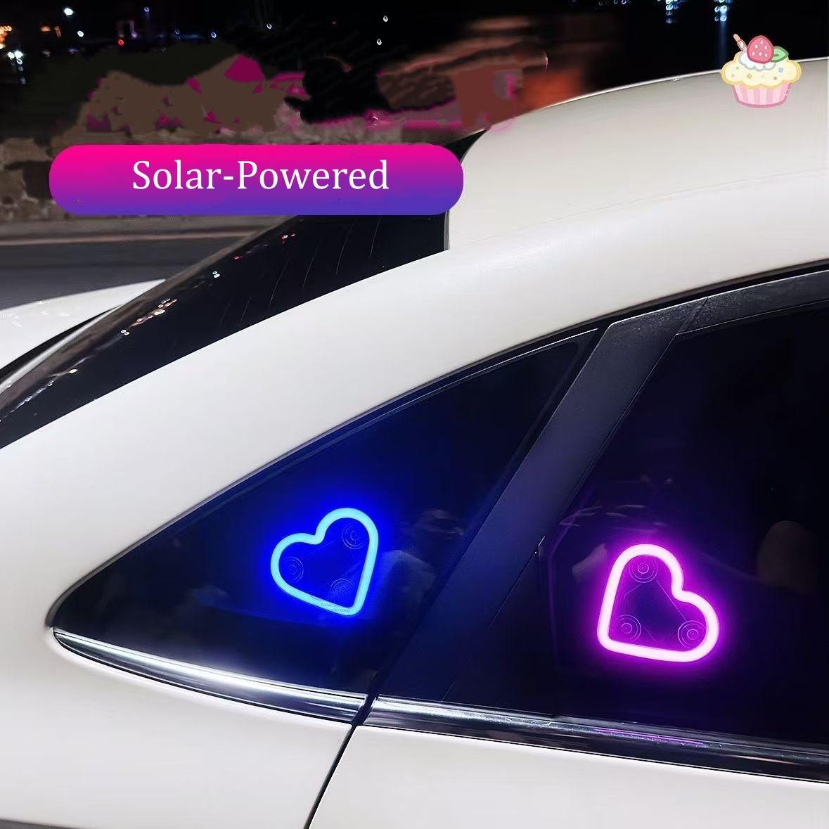 Solar-Powered Heart Car Light LED Decorative Window Lamp  Auto Exterior Solar Energy Mood Light - soufeelau