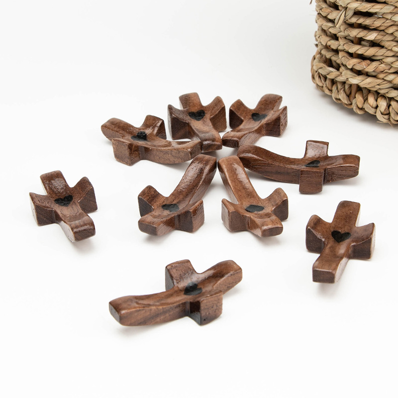 Black Walnut Comfort Cross, Thumb Cross Pocket Anxiety-Relief Prayer Cross, Christian Gift - soufeelau