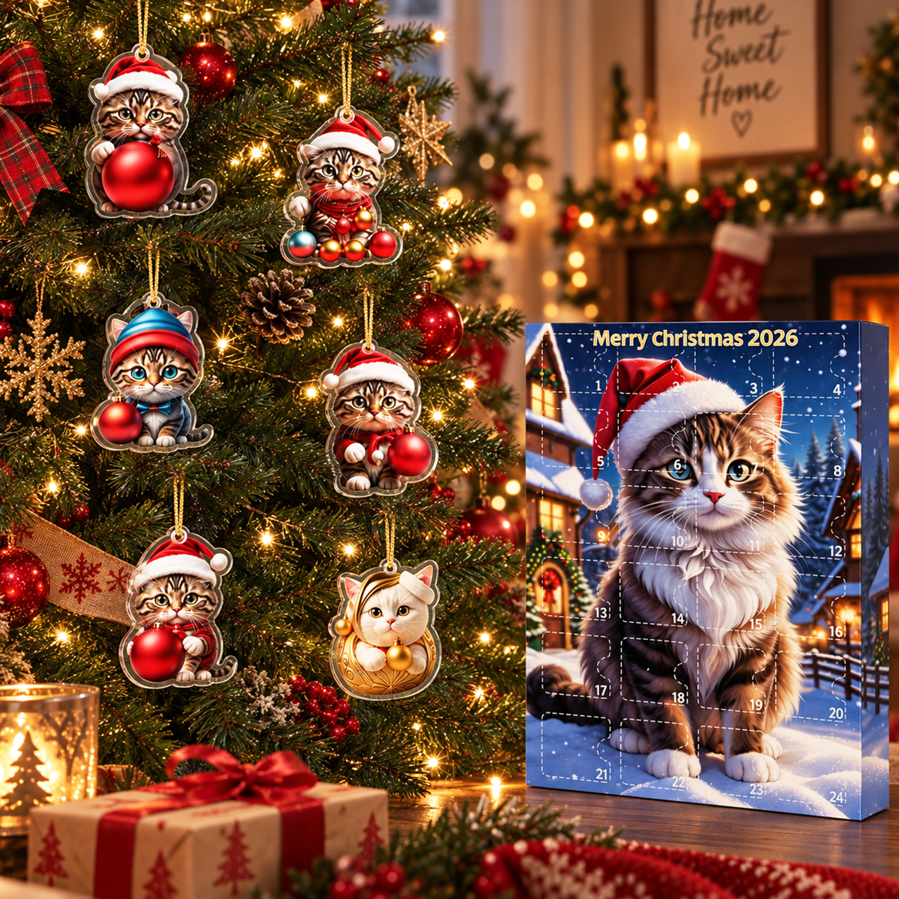 Cute Kitten Christmas Countdown Calendar – 24-Piece Acrylic Ornament Set for Holiday Tree Decor & Gifts - soufeelau
