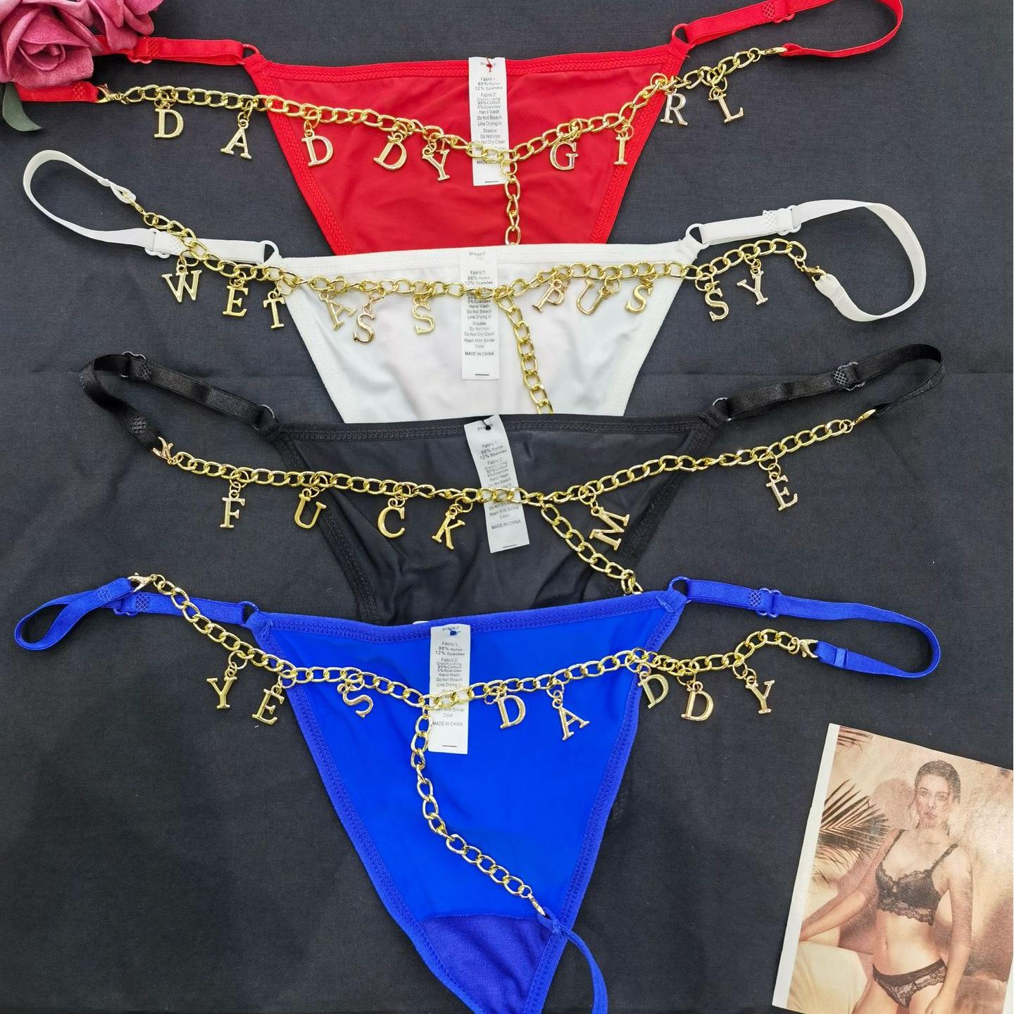Custom Rhinestone Letter Thong Personalized Chain Sexy Thong - soufeelau