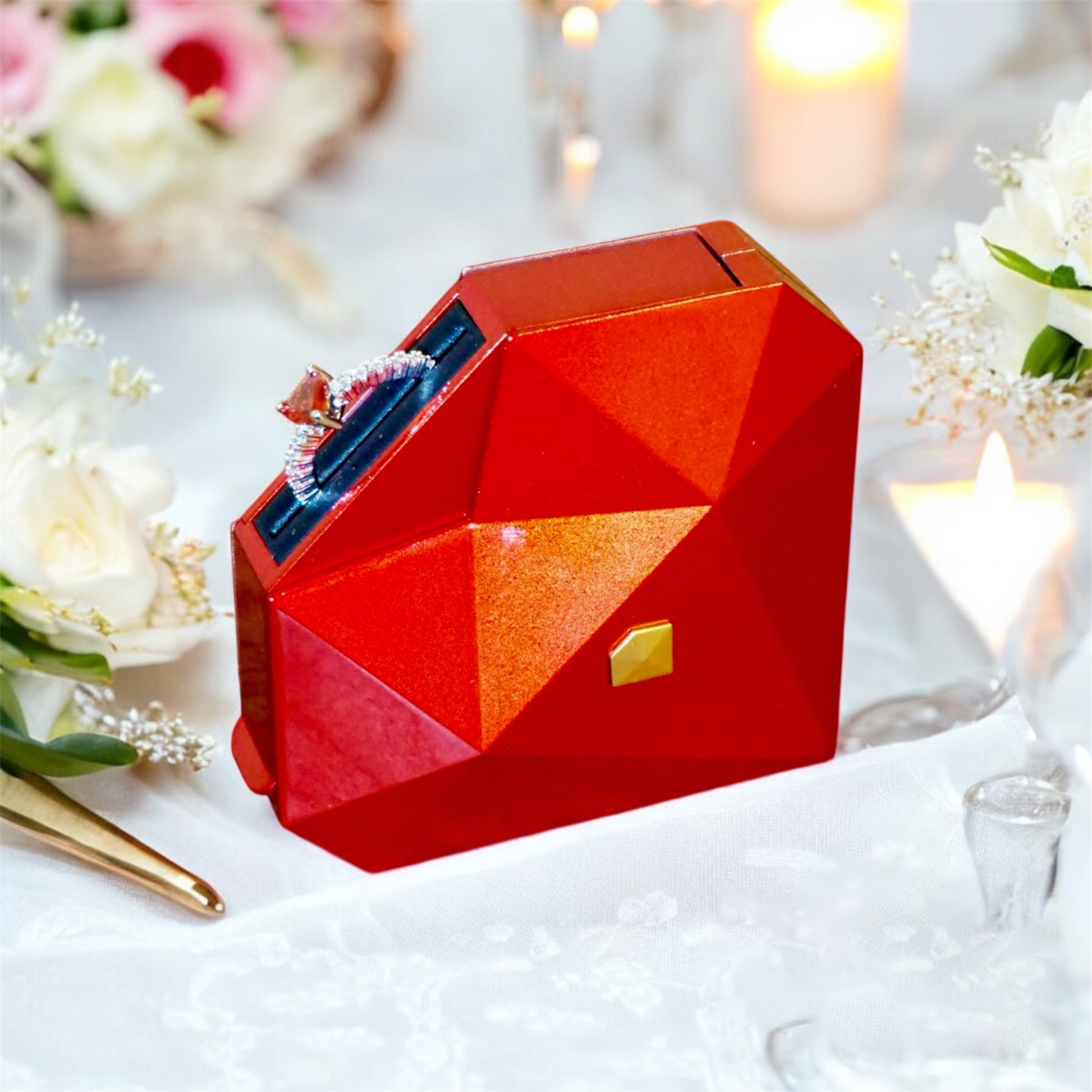 Heart Ring Box with Heart Promise Ring Open Adjustable Ring Multicolor Gift For Lover For Her - soufeelau