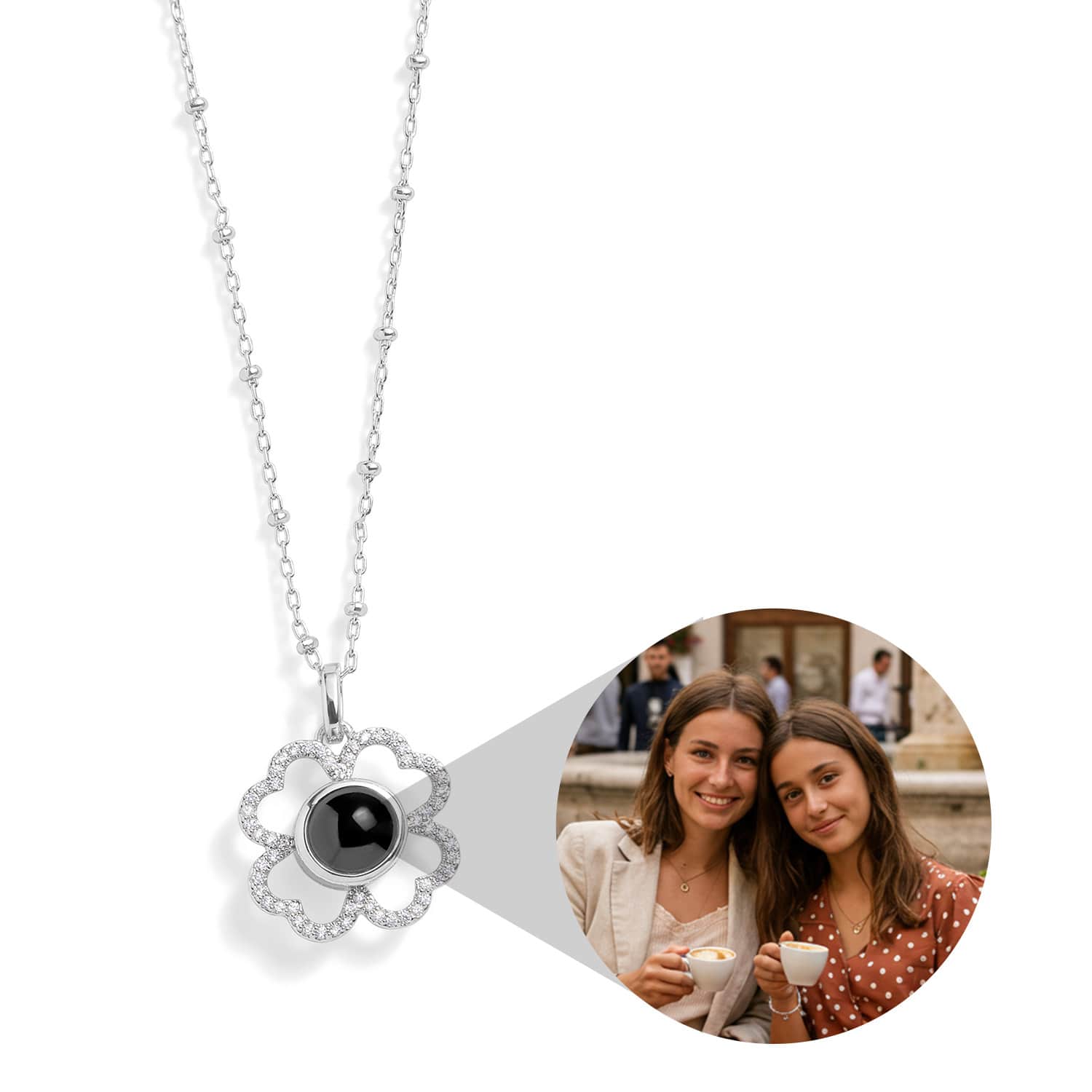 Personalized Clover Photo Necklace Custom Projection Gem Crystal Necklace Christmas Gifts for Wife - soufeelau