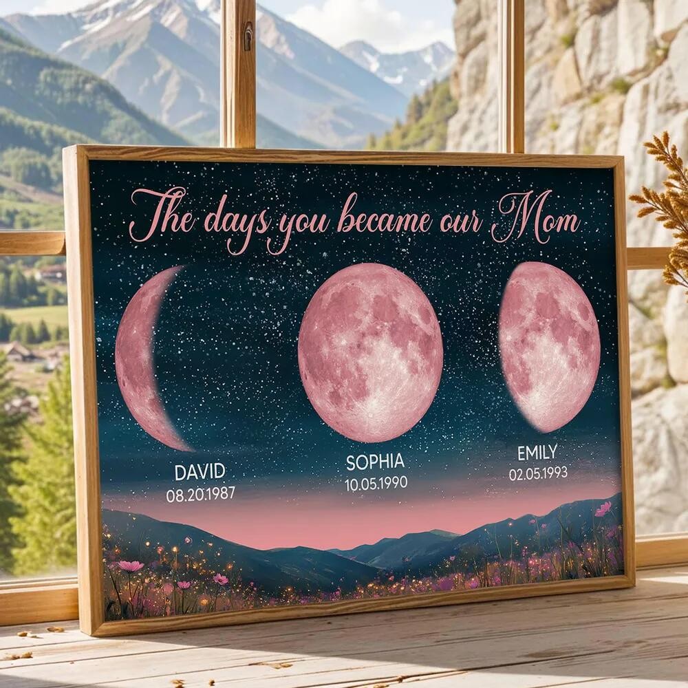 Personalized Pink Moon Phase Custom Birth Moon Beautiful Hill At Night With Kids Names Ideal Gifts for Mother's Day Gifts - soufeelau