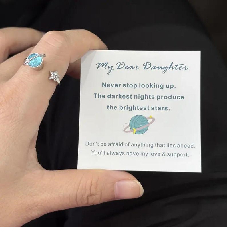 To My Daughter Gift Star & Moon Rotatable Ring Stress Relief Fidget Ring for Anxiety Relief Perfect for Birthday Gift Christmas Gift - soufeelau