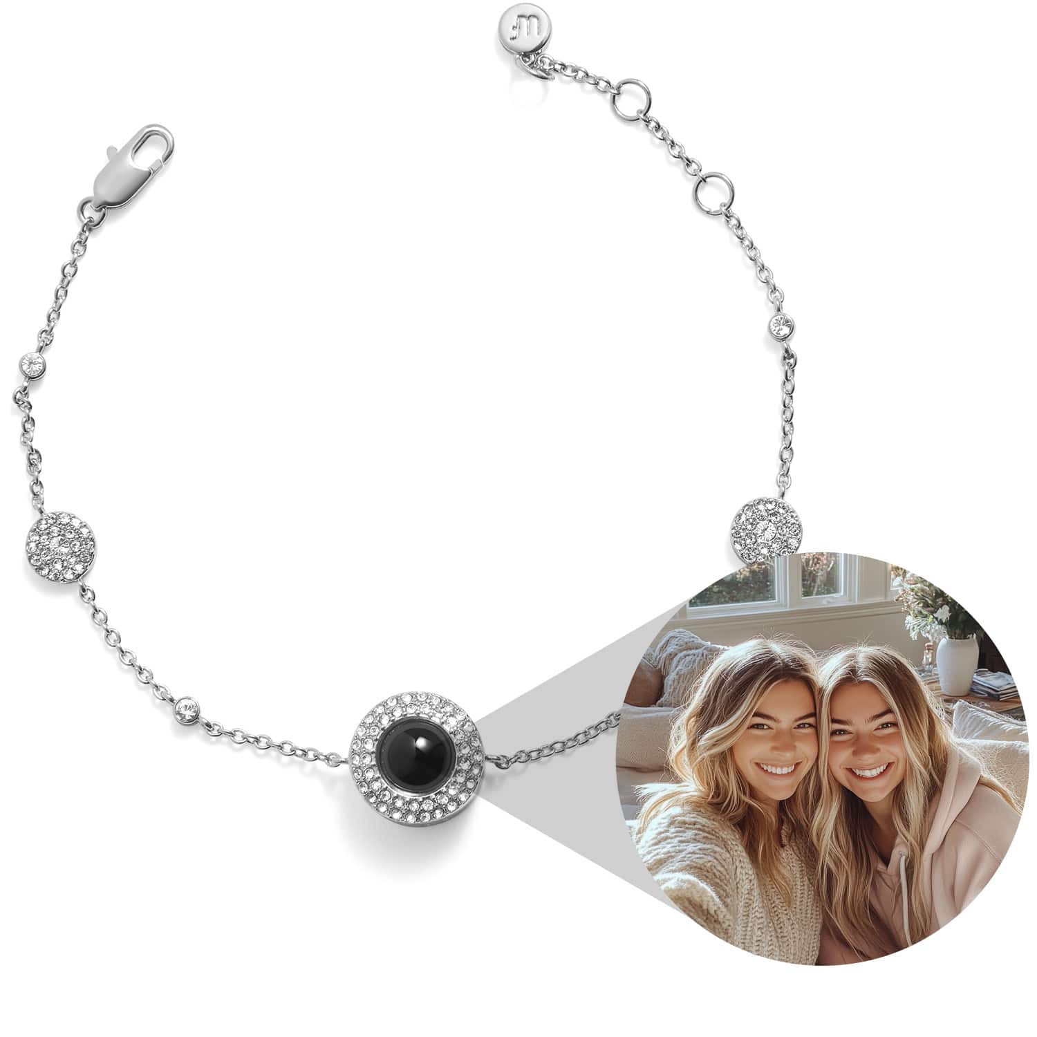 Personalized Circle Photo Station Bracelet Custom Projection Crystal Bracelet Christmas Gift for Wife - soufeelau