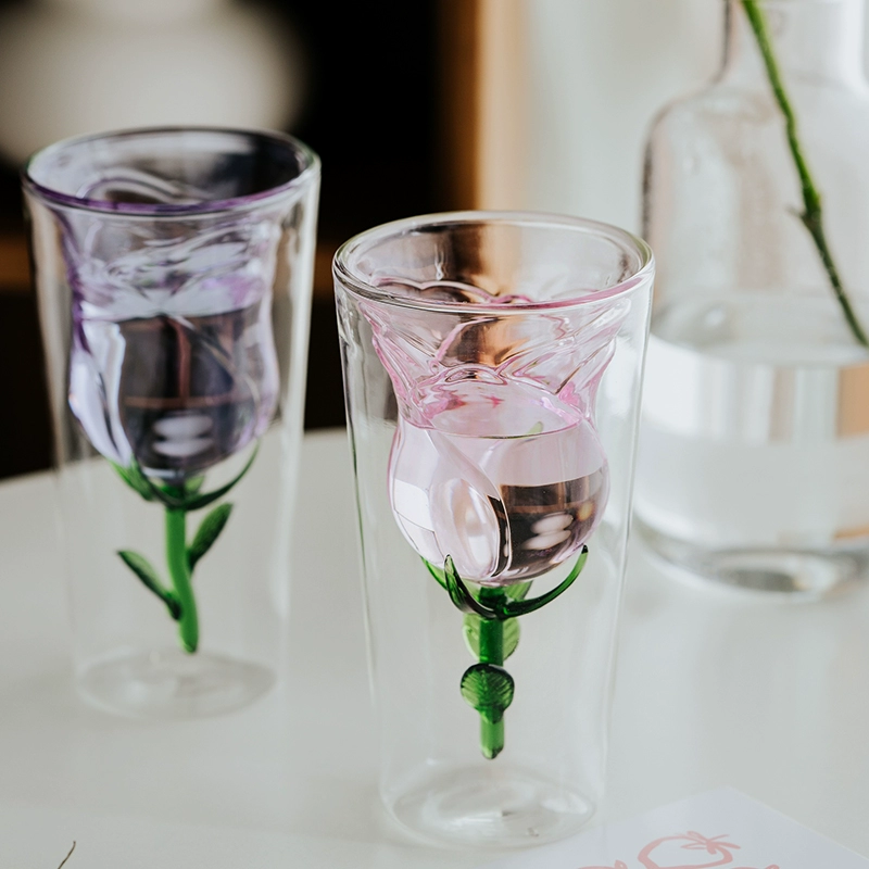 Double Layer Rose Glass Cup Mother'S Day Gift For Mom - soufeelau